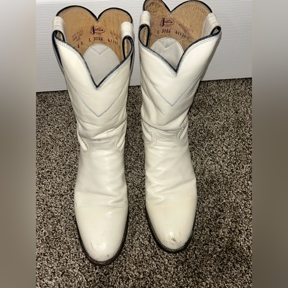 WOMENS JUSTIN WESTERN ROPER LEATHER WHITE BOOTS SIZE 8 B - Picture 4 of 7